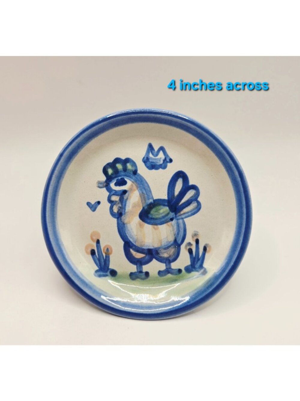 M.A. Hadley Hand-Painted Ceramic Butter Pat Plate, Trinket Dish Rooster, Chicken
